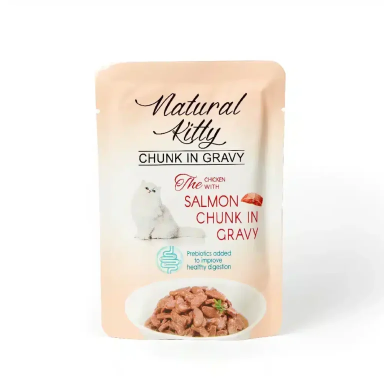 Вологий корм для котів Natural Kitty у вигляді шматочків курки та лосося у соусі, 85 г