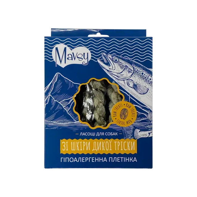 Ласощі Mavsy Fish Skin Braide гіпоалергенні з тріскою для собак, 100 г