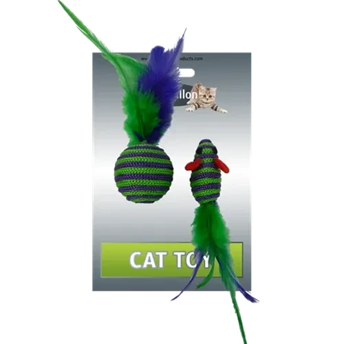 Іграшка Papillon Миша та м'яч з пір'ям для котів, 5/4 см, 2 шт
