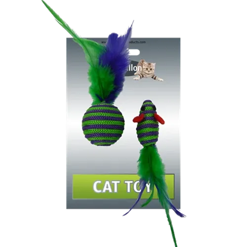 Іграшка Papillon Миша та м'яч з пір'ям для котів, 5/4 см