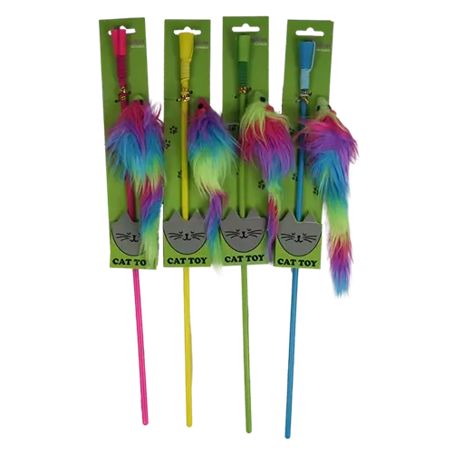 Іграшка Papillon  "Вудка з райдужною мишкою" (9 см) для котів, 40 см , в асортименті