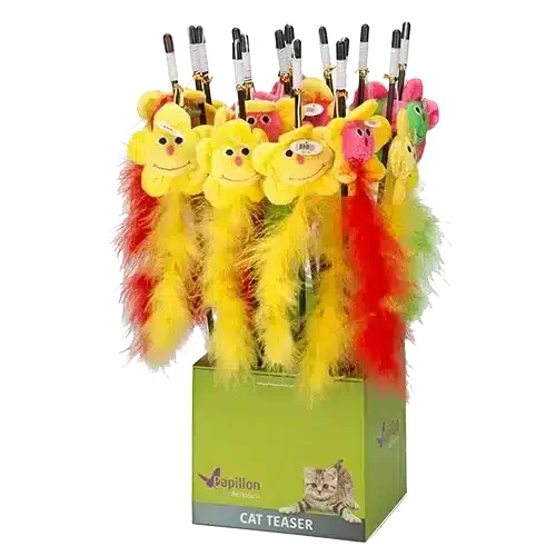 Іграшка Papillon Cat teasers sunflowers з пір'ям на палці для котів, 46 см