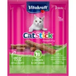 Ласощі для котів Vitakraft м'ясні палички з куркою та котячою травою, 18 г (3х6г)