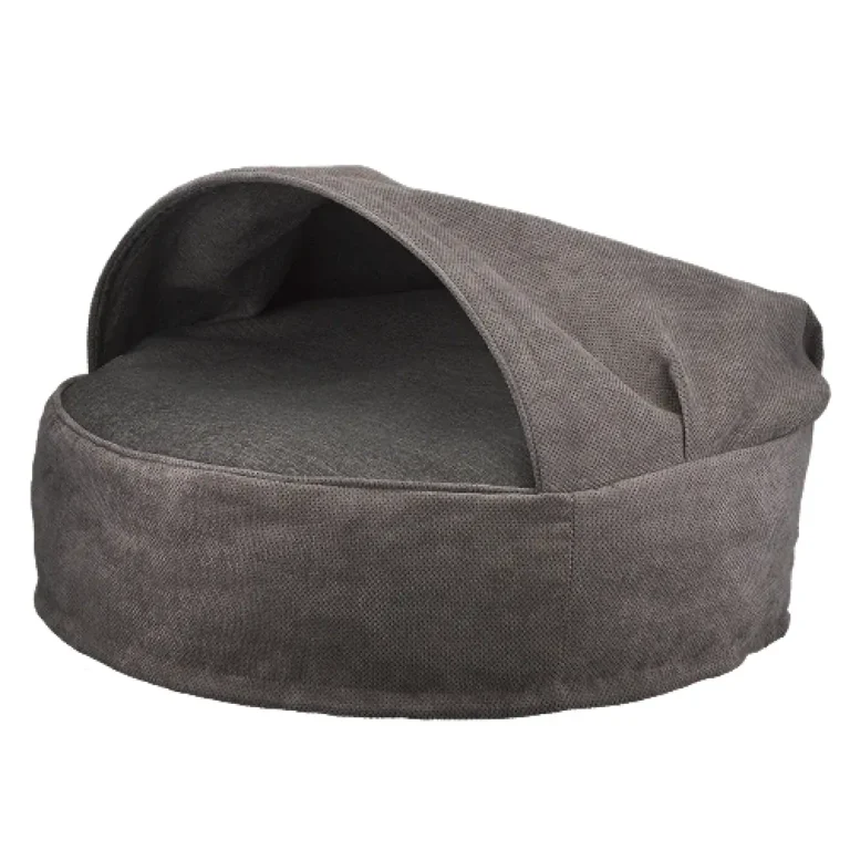Лежак AnimAll Barry з капюшоном сірий M для котів та собак, 60x25x60 см