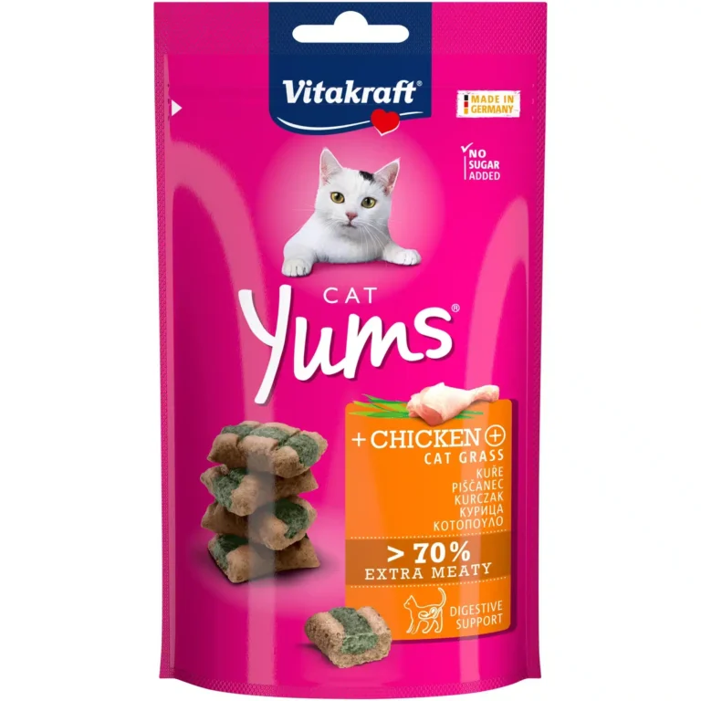 Ласощі Vitakraft Yums м'які закуски з куркою та котячою травою для котів, 40 г