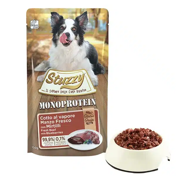 Беззерновий вологий корм для собак Stuzzy Monoprotein Beef with Blueberries з яловичиною та чорницею, пауч 150г
