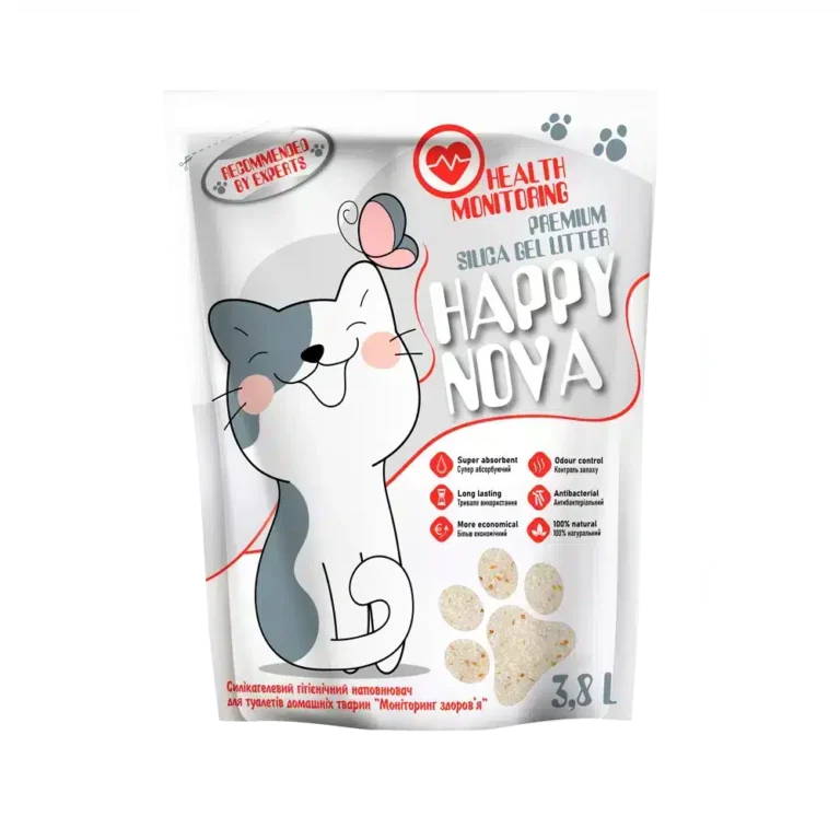 Силікагелевий гігієнічний наповнювач "Happy Nova" Моніторинг здоров'я  для котів, 3,8 л.