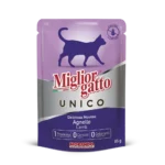 Повноцінний вологий корм для котів усих вікових груп MIGLIORGATTO UNICO з ягнятиною, 85г