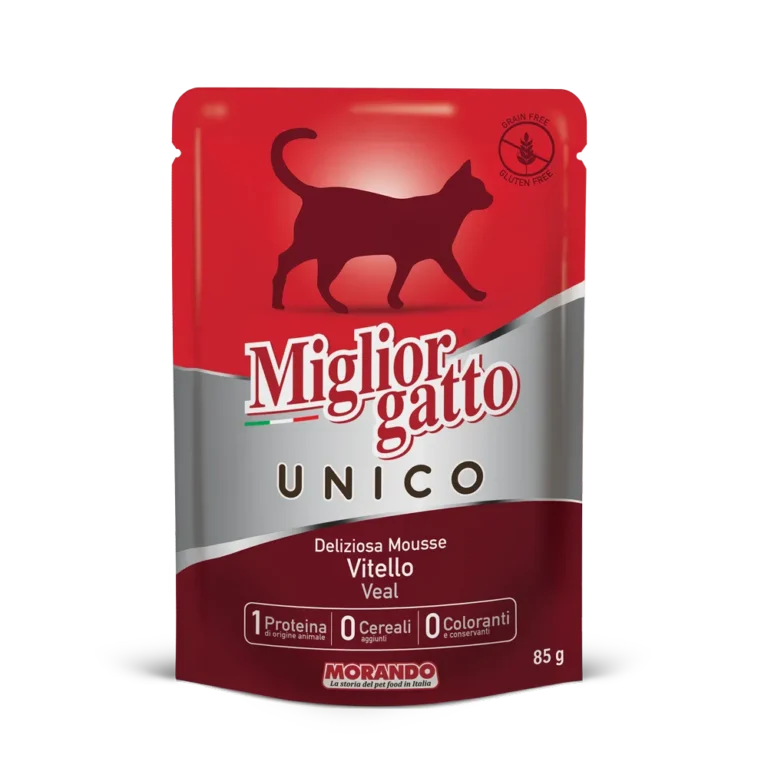 Повноцінний вологий корм для котів усих вікових груп MIGLIORGATTO UNICO з телятиною, 85г