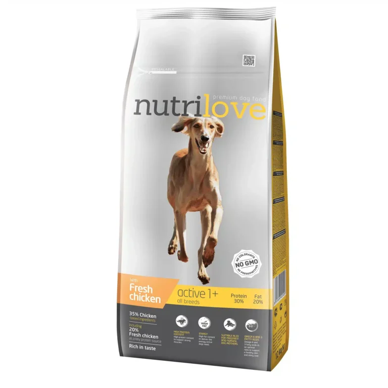 Сухий корм для дорослих активних собак NutriLove , свіжа курка з рисом 12кг