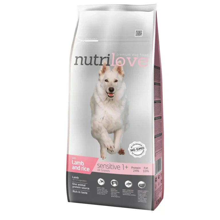 Сухий корм для дорослих собак з чутливим травленням NutriLove , ягня з рисом