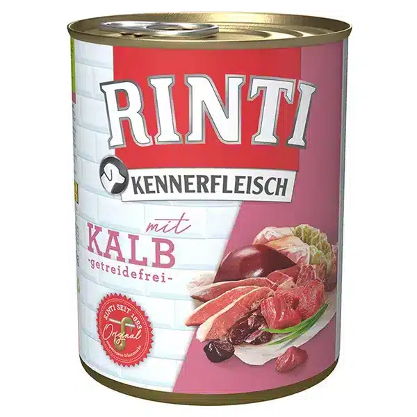 Беззерновий повнораціонний натуральний вологий корм для дорослих собак Rinti Kennerfleisch mit Kalb з телятиною, 800 г