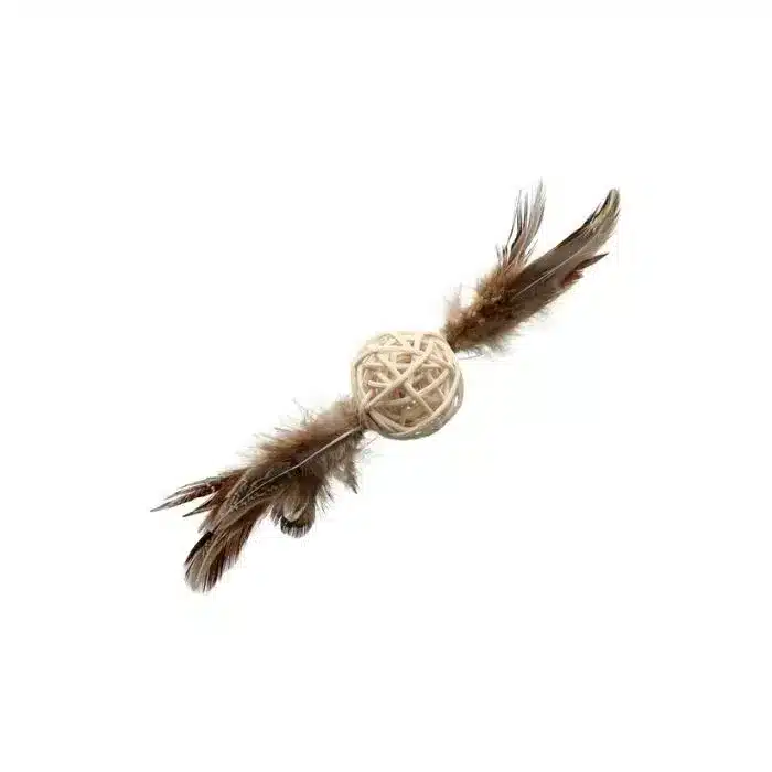 Іграшка для котів HIPPIE PET М'ячик з ротангу з пір'ям, 14 см