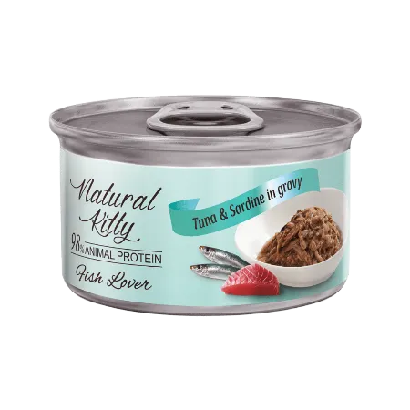 Вологий повнораціонний корм для котів Natural Kitty Meat Lover tuna and sardine in gravy з диким тунцем та сардиною у соусі, 70г