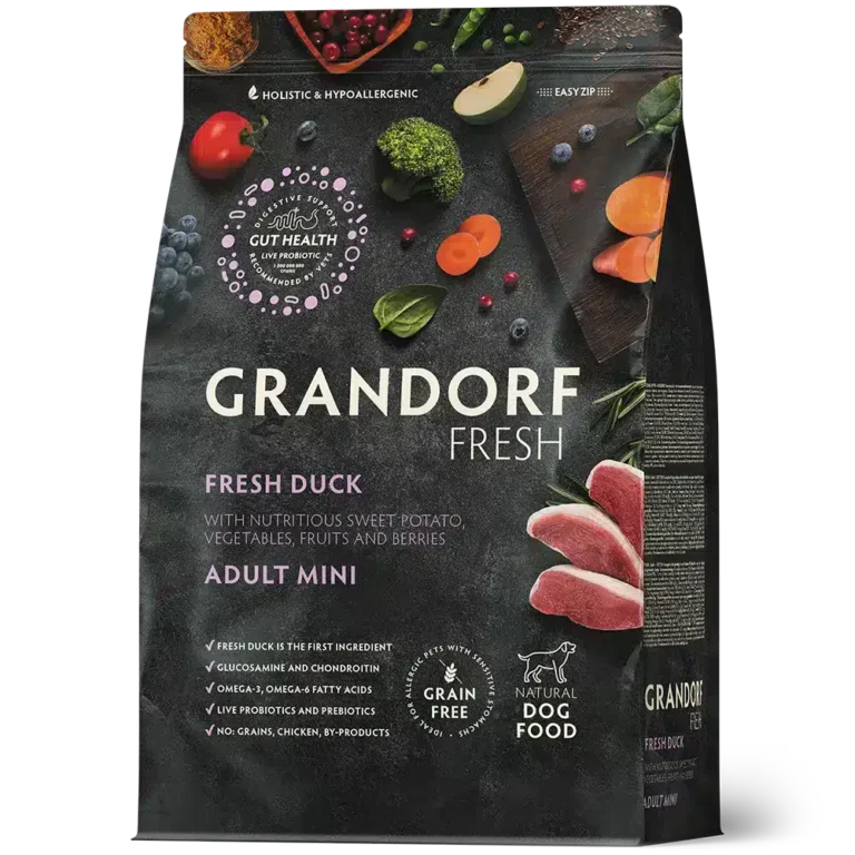 Беззерновий корм для дорослих собак малих порід Grandorf Fresh зі свіжою качкою та бататом