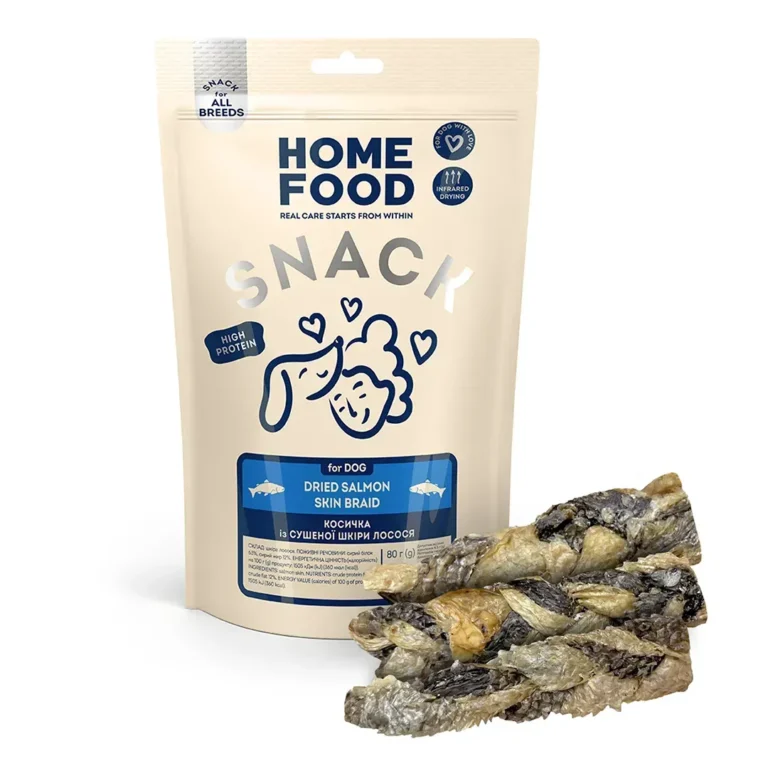 Ласощі Home Food косичка із сушеної шкіри лосося для собак, 80 г