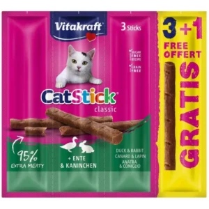 Ласощі Vitakraft м'ясні палички з качкою та кроликом для котів, 4×6 г