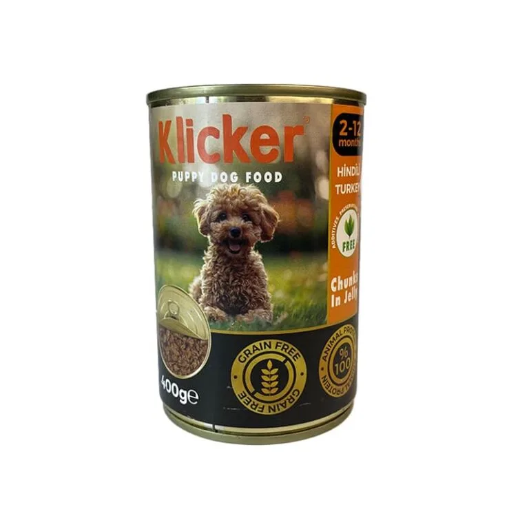 Вологий корм для цуценят Klicker шматочки індички в желе, 400 г