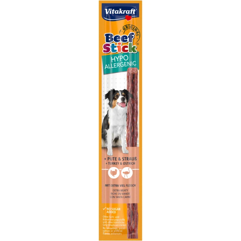 Гіпоалергенні ласощі для собак Vitakraft Beef Stick Original М'ясні палички з індичкою та страусом, 12 г