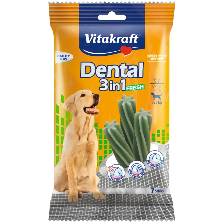 Ласощі для собак Vitakraft Dental Stick 3in1 FRESH Смачні палички для догляду за зубами з м'ятою для собак вагою більше 10 кг, 180 г