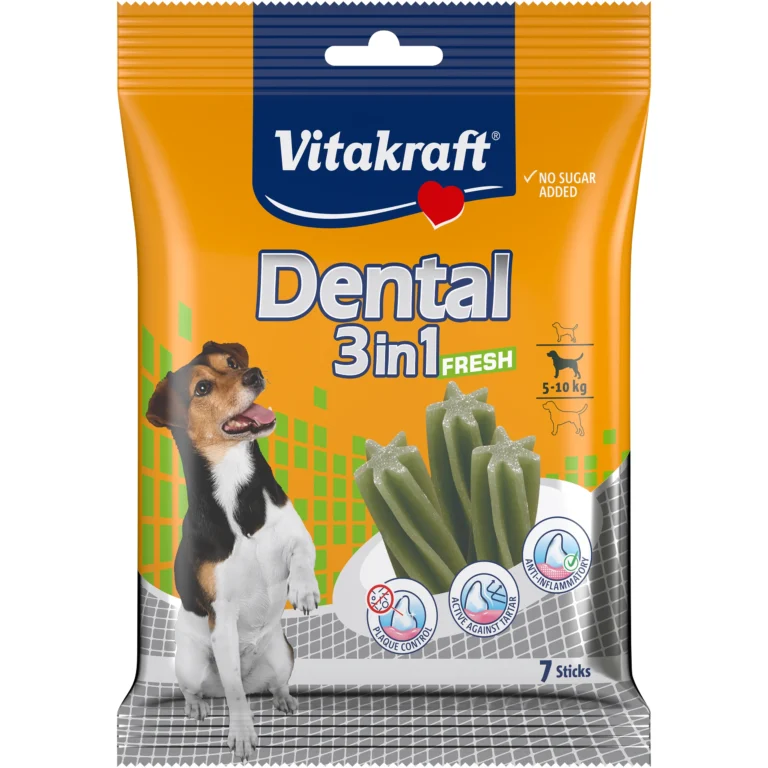 Ласощі для собак Vitakraft Dental Stick 3in1 FRESH Смачні палички для догляду за зубами з м'ятою для собак вагою 5-10 кг, 120 г