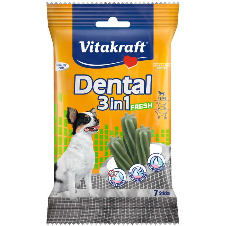 Ласощі для собак Vitakraft Dental Stick 3in1 FRESH Смачні палички для догляду за зубами з м'ятою для собак вагою до 5 кг, 70 г