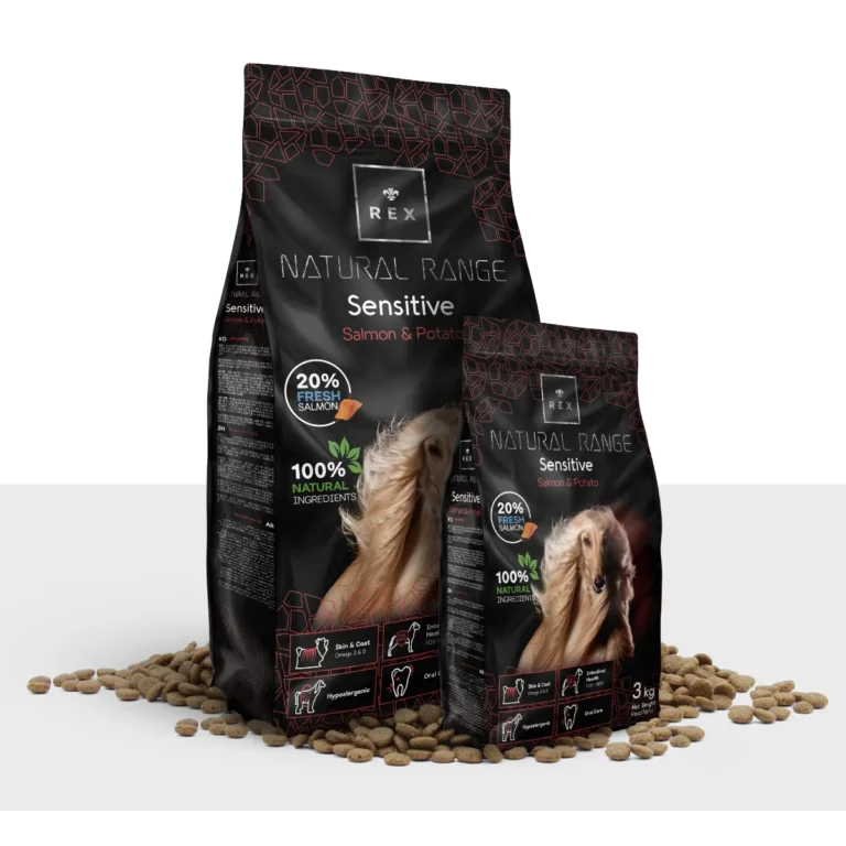 Повнораціонний корм для дорослих собак з чутливим шлунком Rex Natural Range Sensitive Salmon & Potato зі свіжим лососем та картоплею