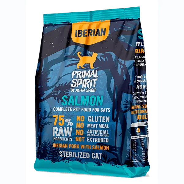 Повнораціонний корм для дорослих котів PRIMAL SPIRIT IBERIAN SALMON CAT FOOD з іберійською свининою та лососем, 1 кг