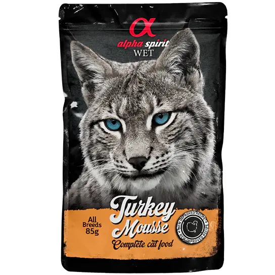 Вологий корм для дорослих котів Alpha Spirit Turkey Mousse Cat з індичкою, 85 г