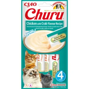 Ласощі INABA Churu з куркою і крабом для котів, 4 шт по 14 г