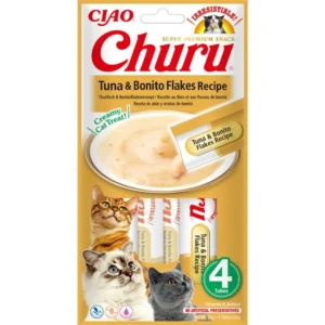 Ласощі INABA Churu з тунцем і пластівцями боніто для котів, 4 шт по 14 г