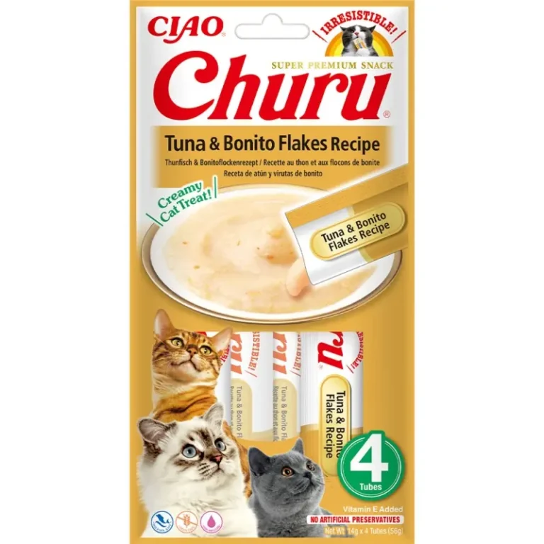 Ласощі INABA Churu з тунцем і пластівцями боніто для котів, 4 шт по 14 г