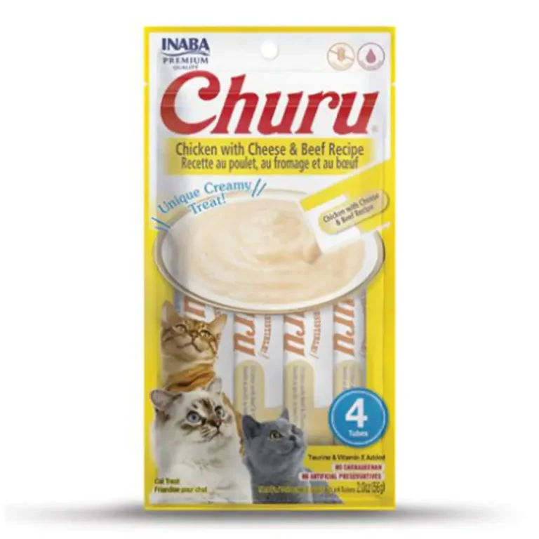 Ласощі INABA Churu з куркою, сиром і яловичиною для котів, 4 шт по 14 г