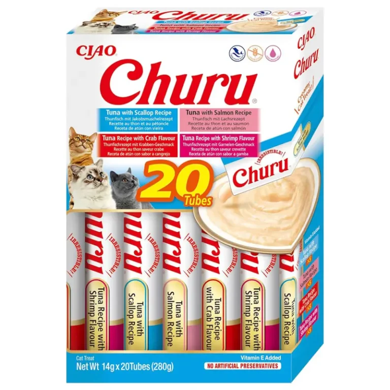 Ласощі для котів Вершковий мус у стіках INABA Churu Різновиди рецептів з тунця та морепродуктів, 20 шт по 14 г