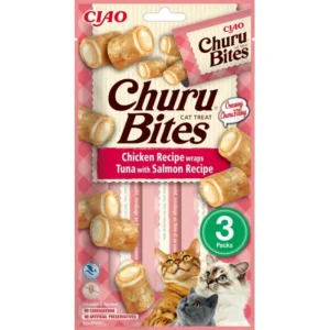 Ласощі для котів Inaba "Churu Bites" подушечки з куркою, тунцем та лососем, 3 шт по 10 г