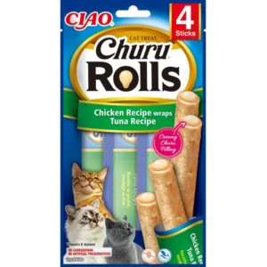 Ласощі INABA Churu Rolls з куркою і тунцем для котів, 4 шт по 10 г