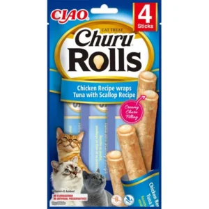 Ласощі INABA Churu Rolls з куркою і тунцем для котів, 4 шт по 10 г