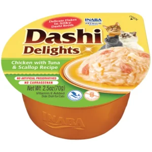 Ласощі INABA Dashi Delights з куркою, тунцем і лососем для котів, 70 г
