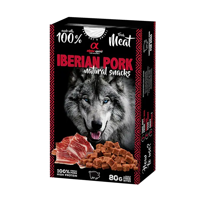 Напіввологі ласощі для собак Alpha Spirit Natural Snacks з іберійською свининою, 80 г