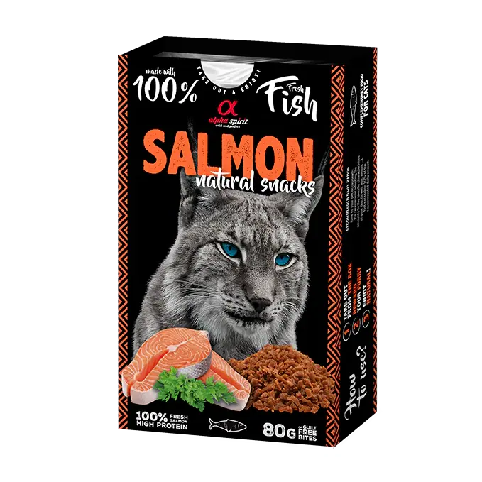Напіввологі ласощі для дорослих котів Alpha Spirit Natural Snacks з лососем, 80 г