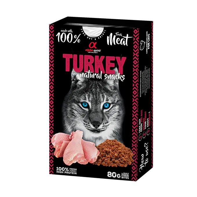 Напіввологі ласощі для дорослих котів Alpha Spirit Natural Snacks з індичкою, 80 г