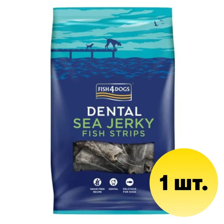 Натуральні ласощі для собак зі 100% Шкіри Білої Риби Fish4Dogs Sea Jerky Рибні смужки, 1 шт