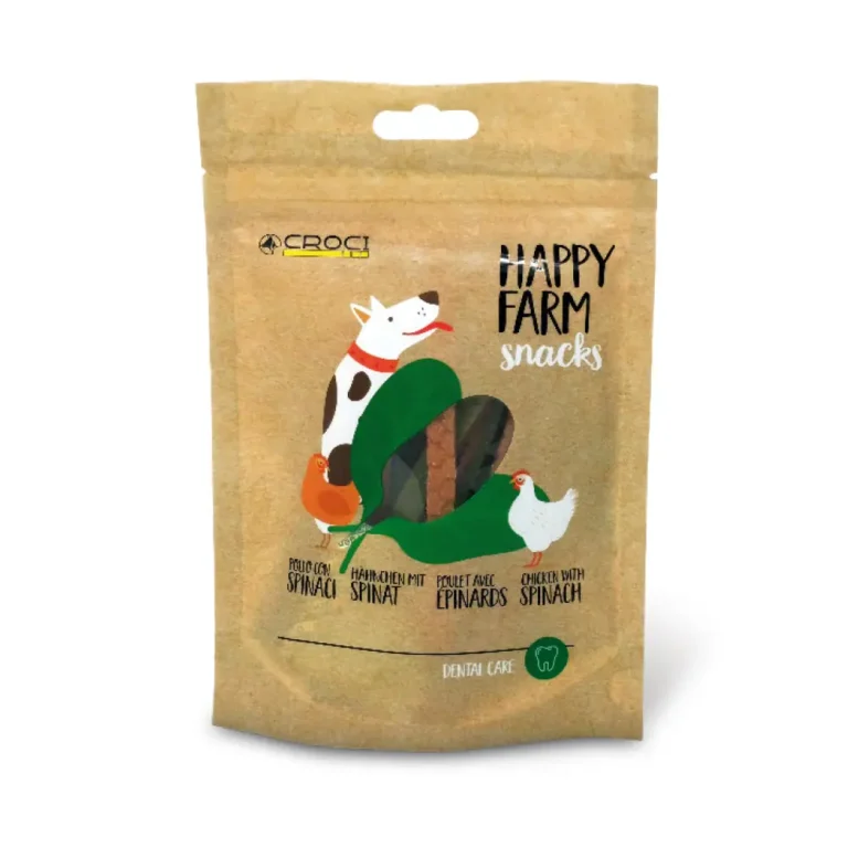 Ласощі для собак HAPPY FARM CROCI м'ясні снеки з куркою та шпинатом, 80 г