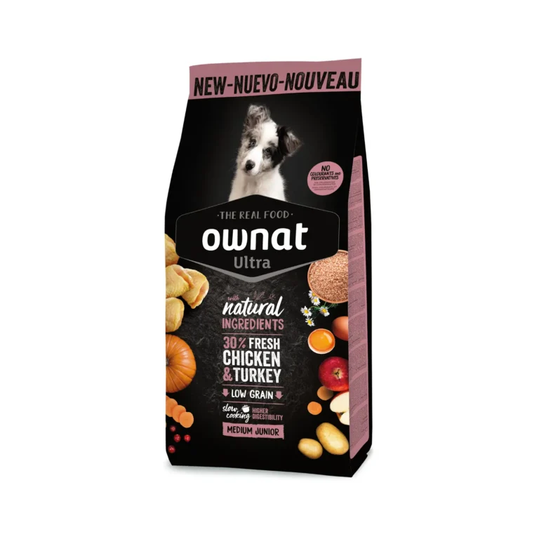Низькозерновий корм для цуценят середніх порід OWNAT ULTRA MEDIUM JUNIOR з куркою та індичкою