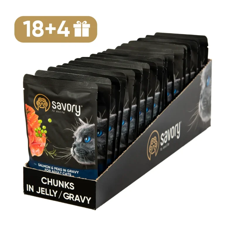 Вологий корм Savory для дорослих котів з лососем, 85 г (18+4 шт)
