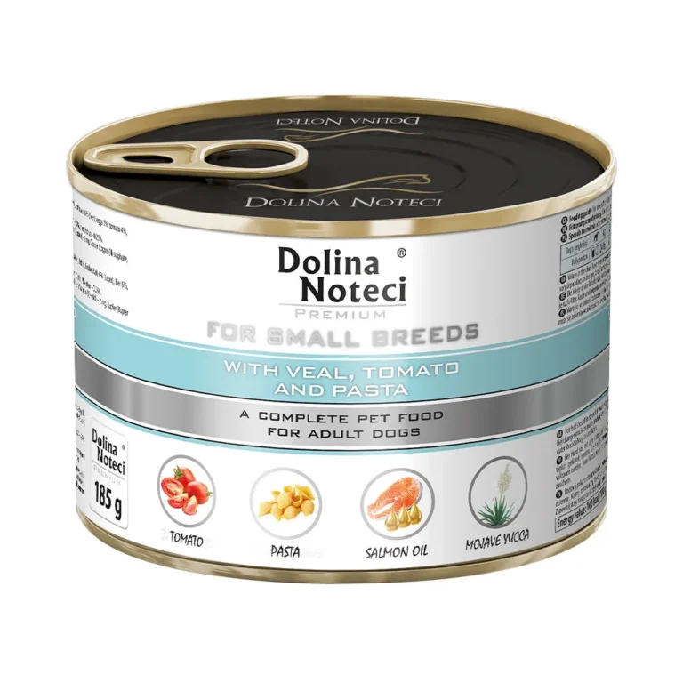Вологий корм для собак маленьких порід Dolina Noteci Premium з телятиною, помідорами та локшиною, 185 г