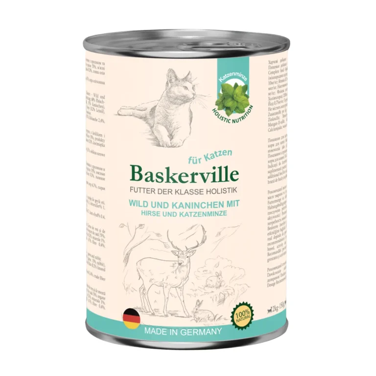 Вологий корм для котів Baskerville холістик з олениною, кроликом і котячою м'ятою, 400 г