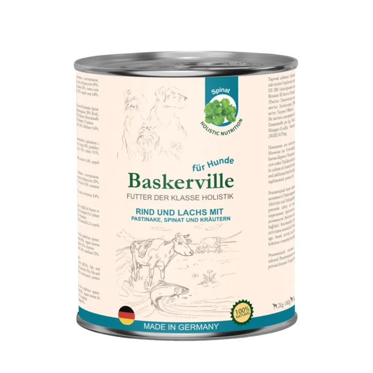 Вологий корм для собак Baskerville холістик з яловичиною, лососем, пастернаком та шпинатом