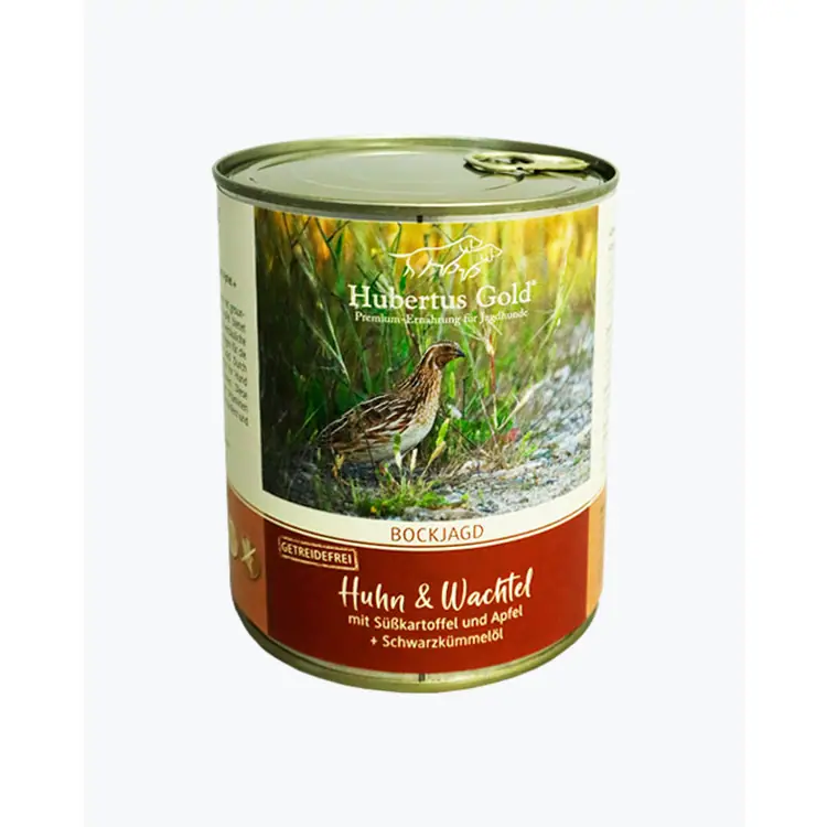 Вологий корм для собак HUBERTUS GOLD Huhn & Wachtel з  куркою, перепілкою, бататом, яблуком та олією чорного кмину, 800г