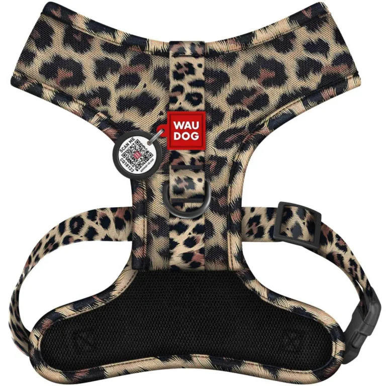 Шлея для собак дихаюча WAUDOG Mesh з QR адресником, малюнок "Леопард"